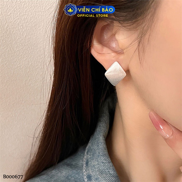 Bông tai bạc nữ mặt thoi khoá tròn chất liệu bạc Ý 925 thời trang phụ kiện trang phụ kiện trang sức Viễn Chí Bảo B000677