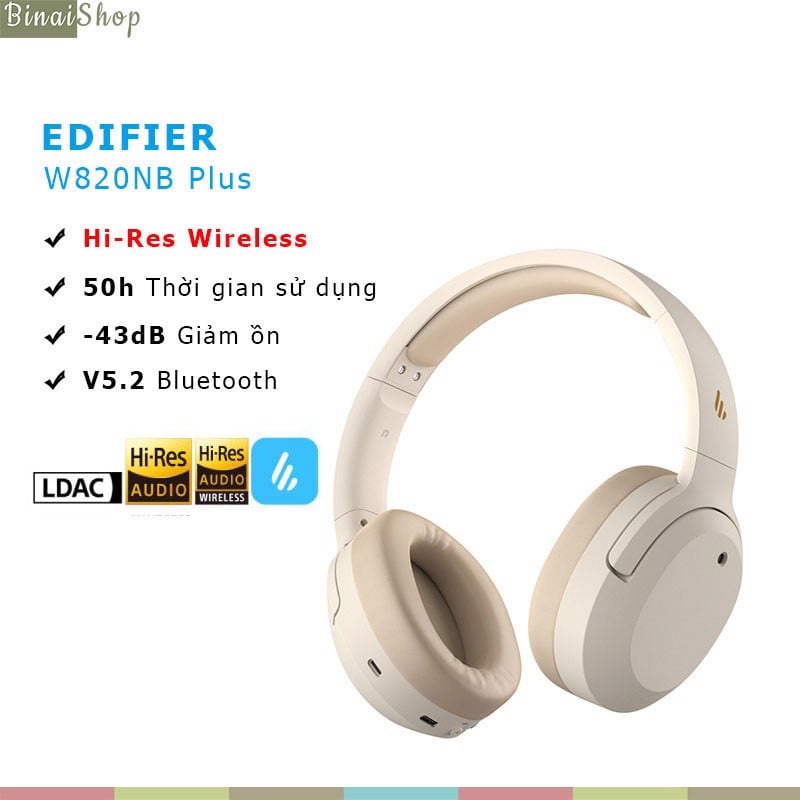 Tai Nghe Không Dây - Edifier W820NB Plus Bluetooth 5.2, ANC, Hi-Res Màng Loa 40mm, Hỗ Trợ Sạc Nhanh, Hàng Nhập Khẩu