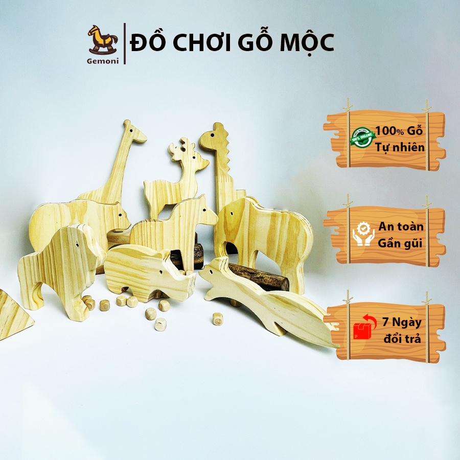 Combo Muôn Thú, Đồ Chơi Gỗ Mộc Cho Bé Tô Màu - Đồ Chơi Gỗ Gemoni