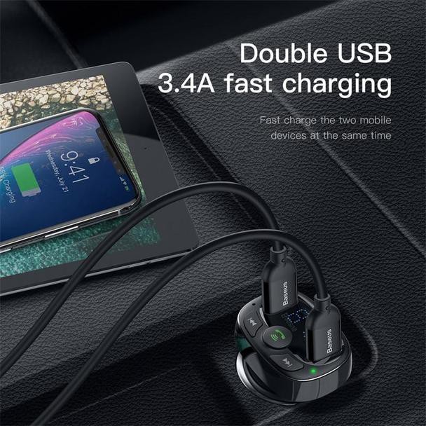 Dock sạc nghe nhạc trên xe hơi Baseus S09A T-Typed Wireless MP3 Car Charger (hỗ trợ nghe nhạc và đàm thoại) (ĐEN)