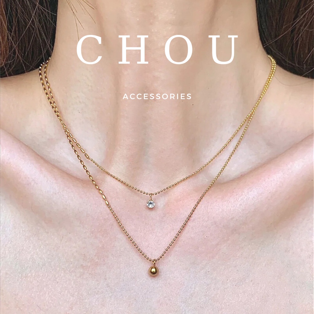 Dây Chuyền Titan, Vòng Cổ Titan Đính Đá Tròn, Chuông Bi | CHOU ACCESSORIES |