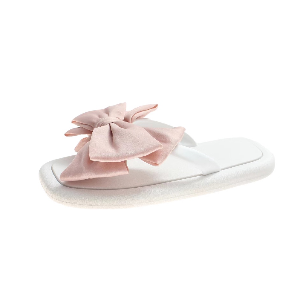 Giày Sandal Xỏ Ngón Đế Phẳng Đính Nơ Dễ Thương Thời Trang Phong Cách Hàn Quốc Dành Cho Bạn Nữ Crush176