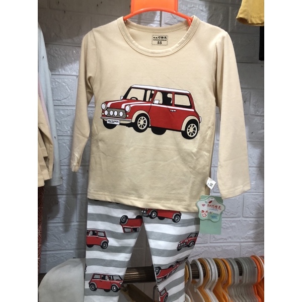 Bộ cotton xuất hàn bé trai hình oto