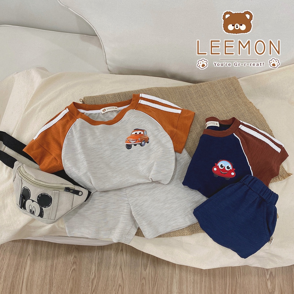 Bộ cộc cotton ô tô Leemon cho bé