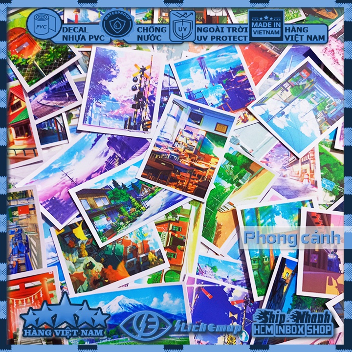 Sticker PHONG CẢNH anime nhật bản, hình dán cute, sticker chống nước, dán mũ bảo hiểm, dán laptop, dán vali, dán xe