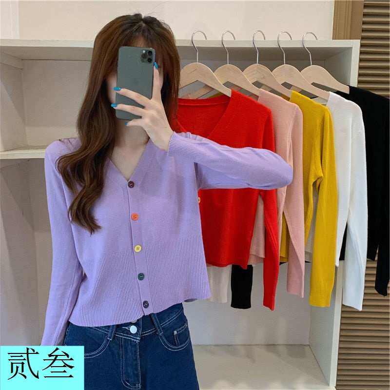 Áo Khoác Cardigan Dệt Kim Mỏng Tay Dài Cổ Chữ V Dáng Ôm Màu Sắc Thời Trang Mùa Xuân 2023 Dành Cho Bạn Nữ