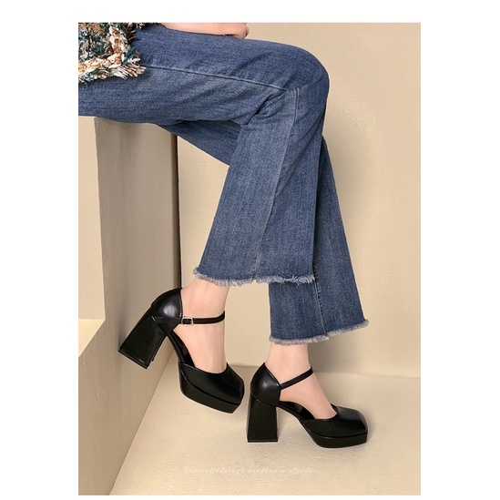 Sandal bít gót quai ngang đế 10f gót vuông êm chân dễ đi