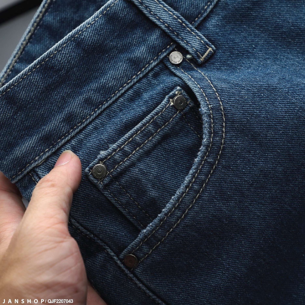 Quần Jean denim dày dặn, thoáng khí, thiết kế ống quần thẳng đứng, không ôm sát chân, thoải mái, dễ vận động