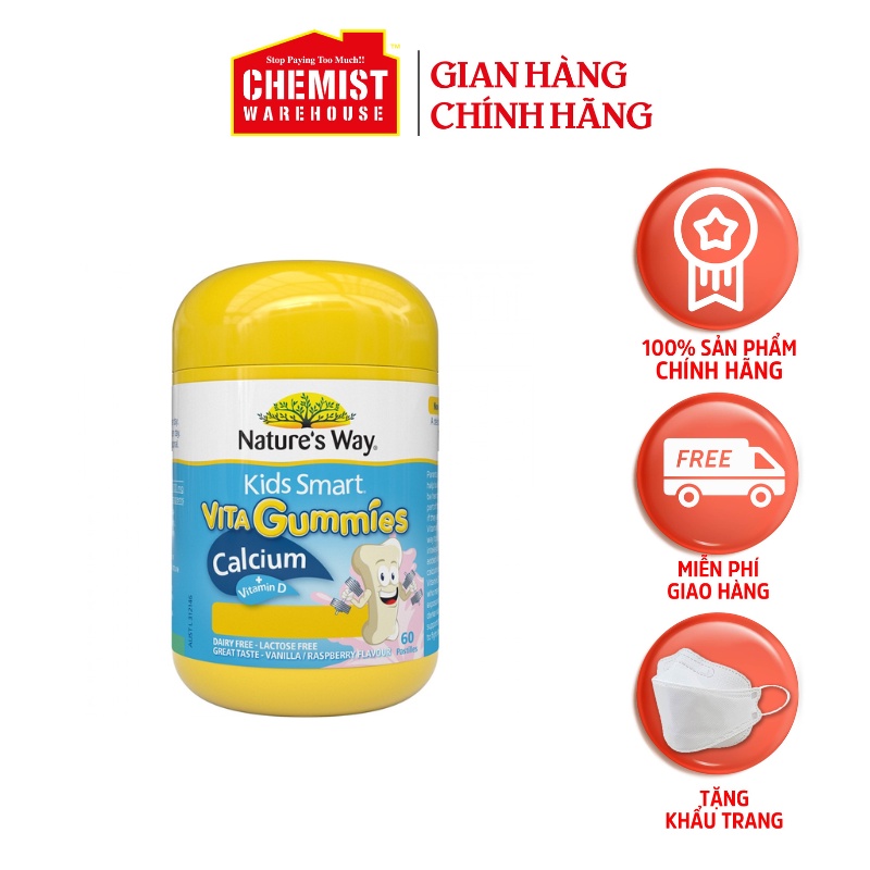 Kẹo nhai bổ sung calcium + vitaminD Nature’s Way vita gummies phát triển chiều cao và xương chắc khỏe 60 viên