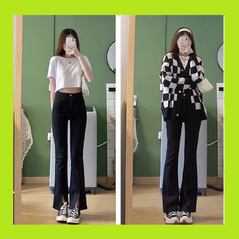 Quần bò jean nữ ống loe co giãn jeans cạp cao cao cấp huyenjean_06 ms04 | BigBuy360 - bigbuy360.vn