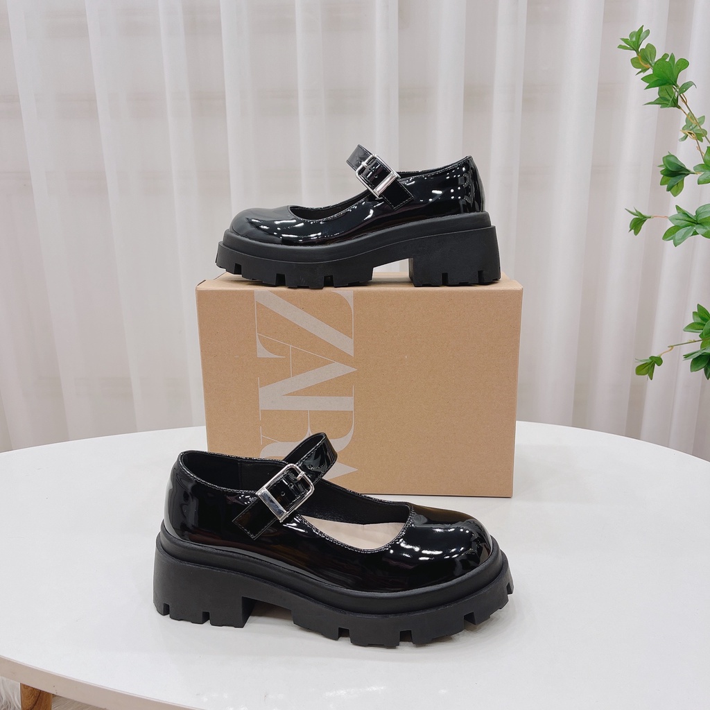 Giầy đế đốc dáng búp bê quai ngang da bóng đế 5cm
