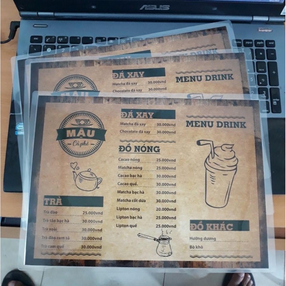 Menu giấy ép plastic khổ a4, a5 giá khá mềm không tính tiền kiến tạo nhận làm từ 5 chiếc Sản xuất trực tiế