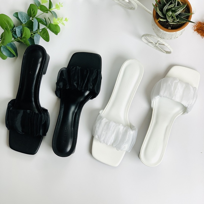 Cao gót bigsize quai ngang phối voan nhúng 40,41,42,43,44 - Giày cao gót nữ big size