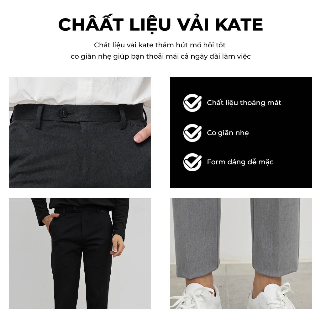 Quần âu nam cao cấp Độc menswear, vải kate co giãn nhẹ chống nhăn form vừa dáng dài quá mắt cá chân - QV116