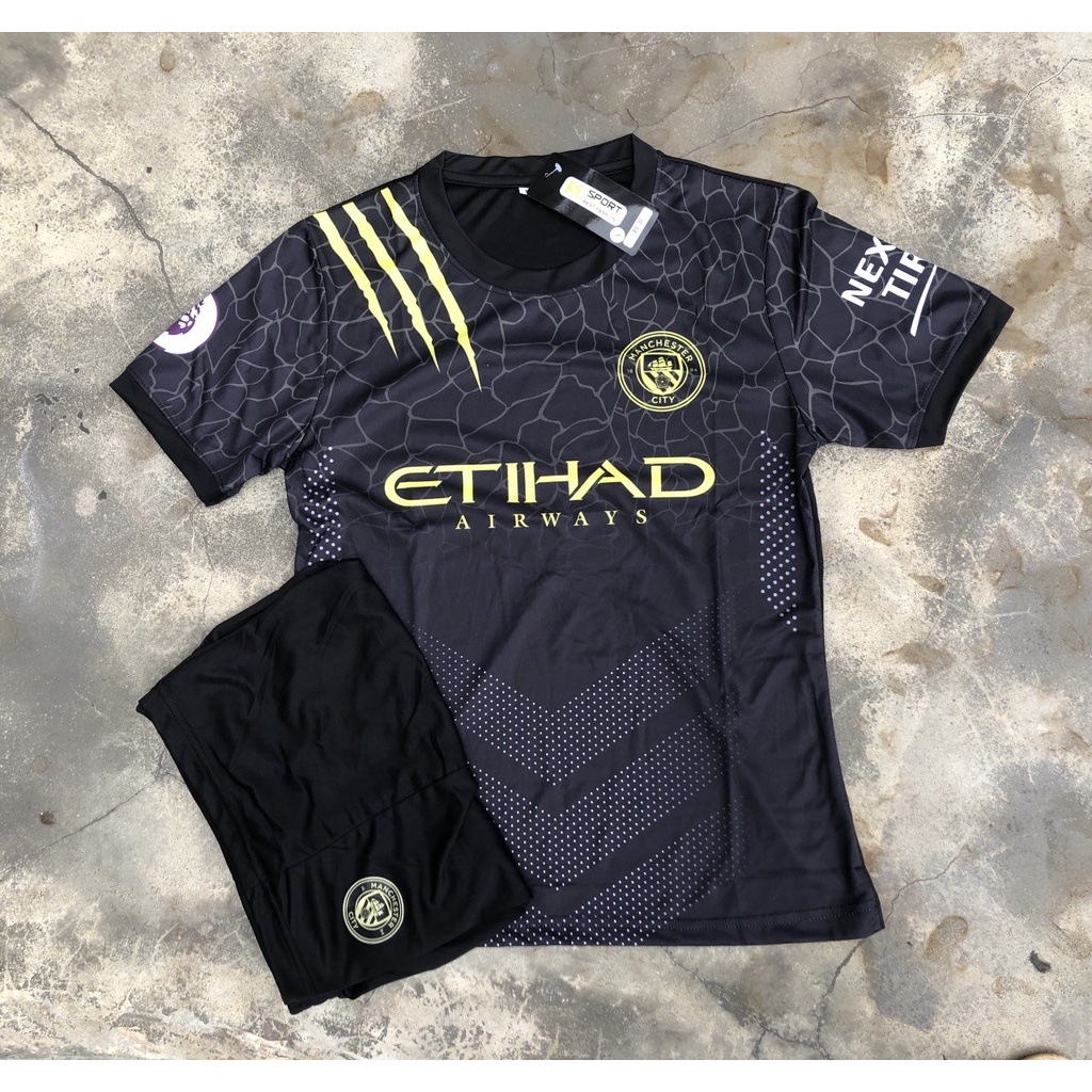 Bộ quần áo bóng đá Man City đen - In tên số áo theo yêu cầu - Hàng thun lạnh cao cấp