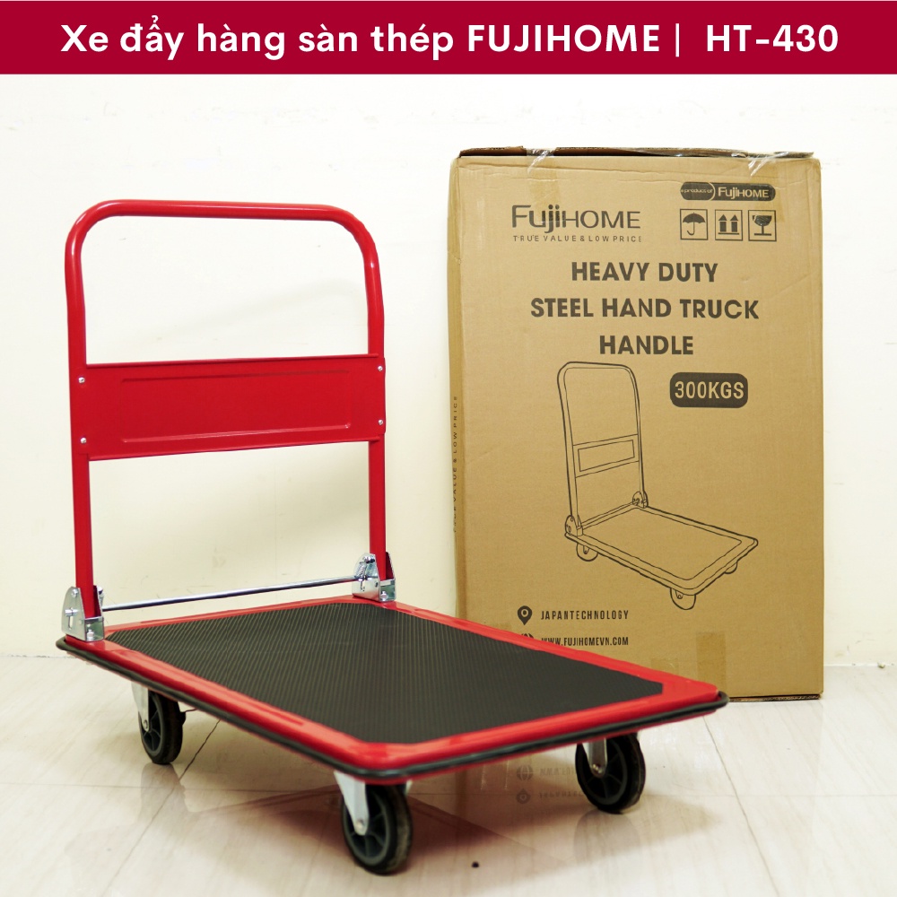 Xe đẩy hàng sàn thép 4 bánh FUJIHOME HT-430 tải trọng 300kg - Công nghệ Nhật Bản, xuất xứ chính hãng - Bảo hành 12 tháng