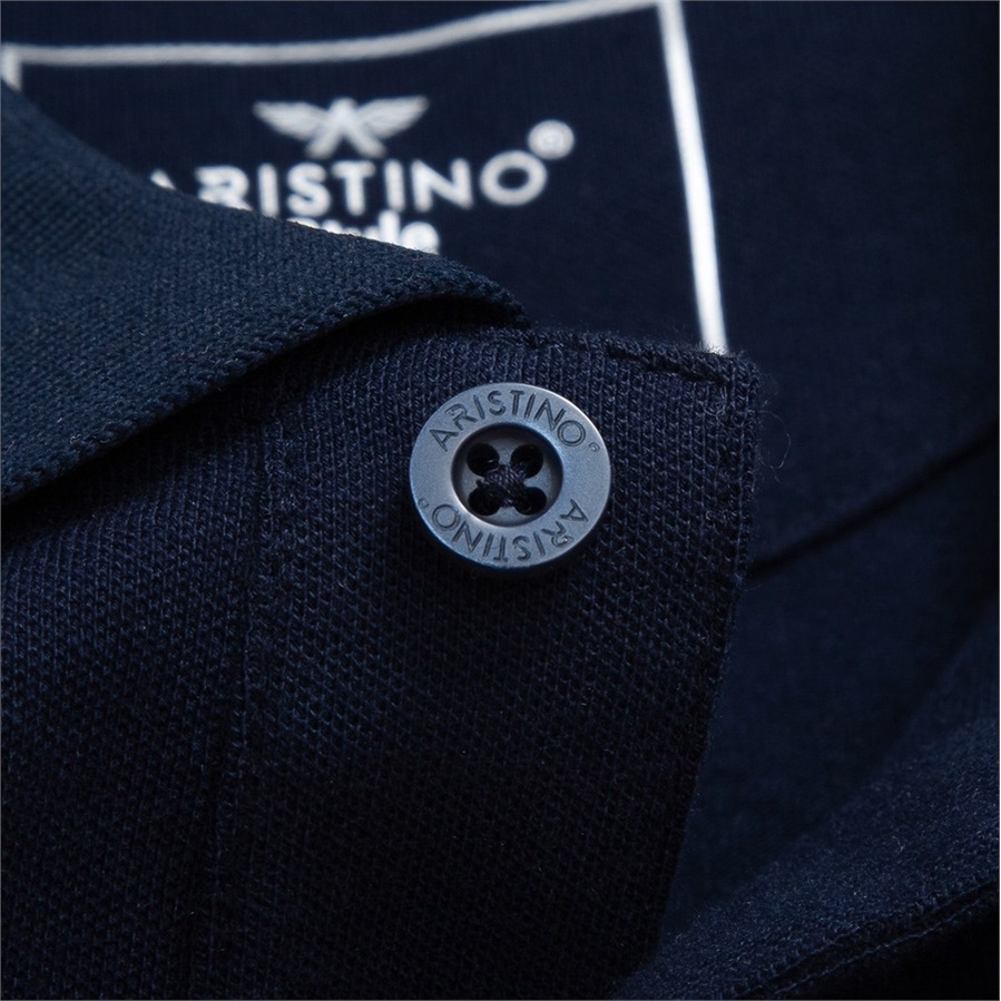 Áo Thun Polo Ngắn Tay Có Cổ Bẻ ARISTINO APS138S3 Phông Nam màu xanh tím than 25 kẻ Dáng slim fit ôm nhẹ Vải cotton