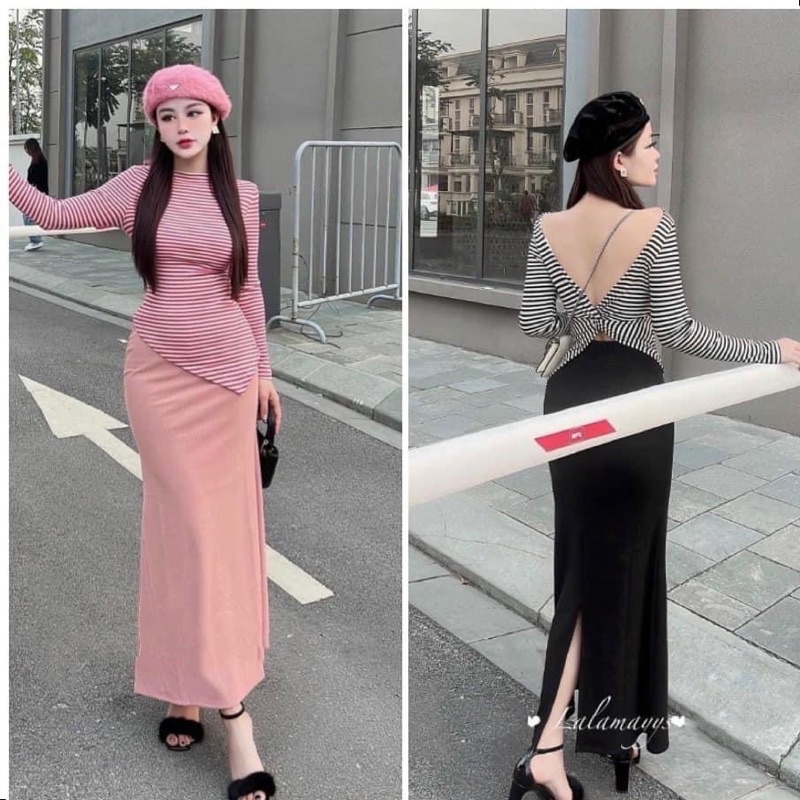 Dầm body áo lệch vai tay dài kèm CV ôm dài siêu dễ thương - Free size dưới 54kg