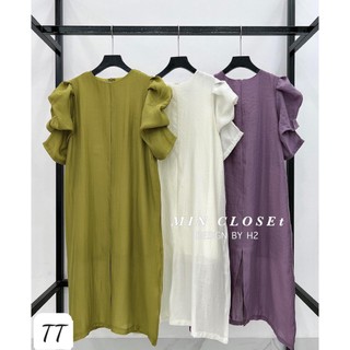 Váy suông tay bồng xẻ sau