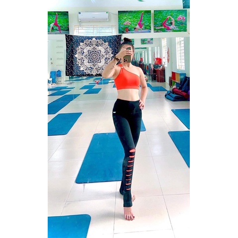 Quần tập legging rách phối màu siêu chất hiệu Yborn