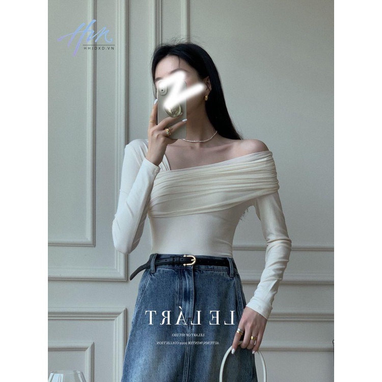 Áo Kiểu Trễ Vai Dáng Ôm Thời Trang Mùa Thu Phong Cách Pháp