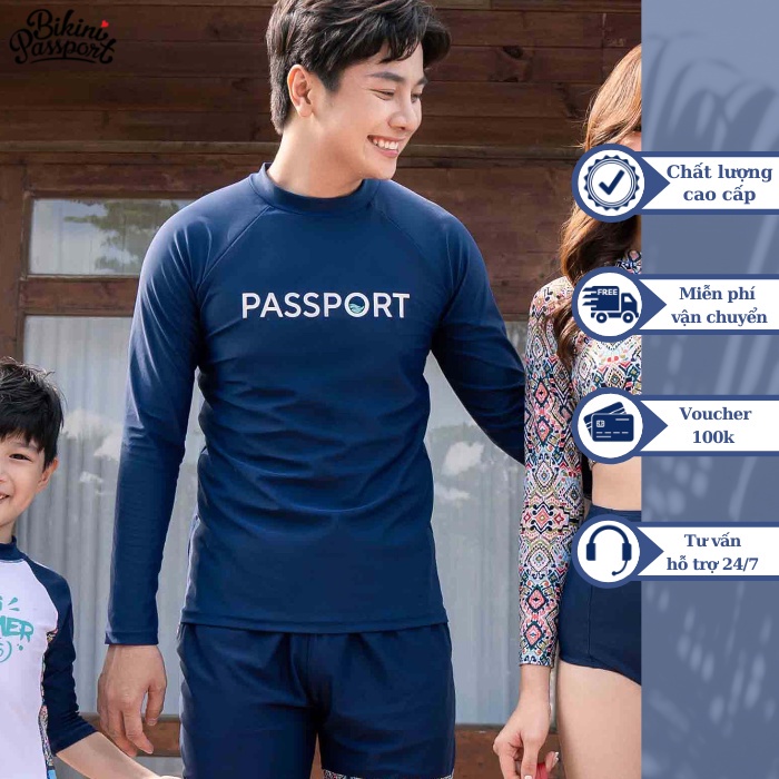 Áo Bơi Nam BIKINI PASSPORT kiểu tay dài - Xanh Navy - BS348_NV