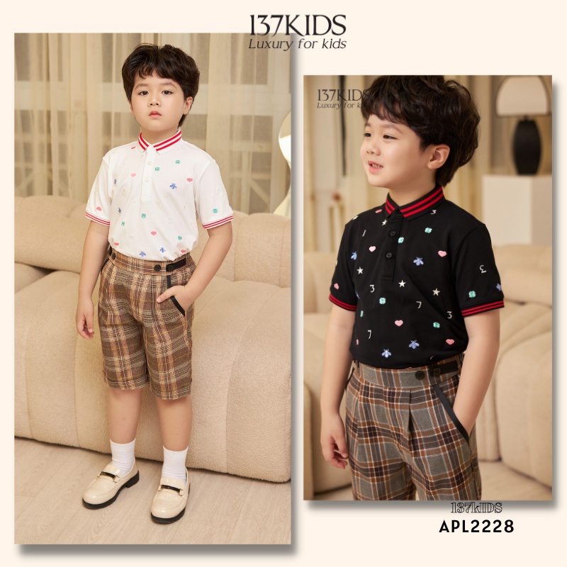 Áo polo họa tiết 137kids thiết kế năng động thoáng mát cho bé đi chơi đi học