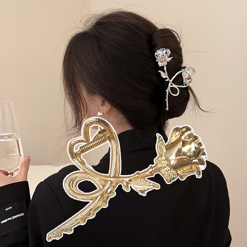 Kẹp Tóc Hoa Hồng Bằng Kim Loại Phong Cách Retro Cao Cấp Cho Nữ