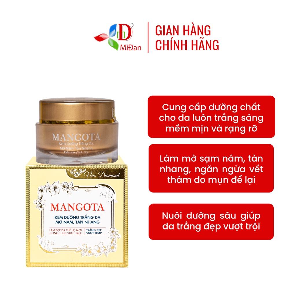 Kem dưỡng trắng da Whitening Cream Mangota cao cấp dưỡng da trắng sáng, mờ thâm, nám 22g