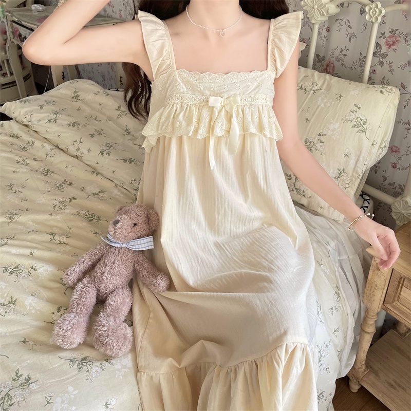(SẴN) Đầm 2 dây cổ vuông phối bèo thắt dây kem quảng châu