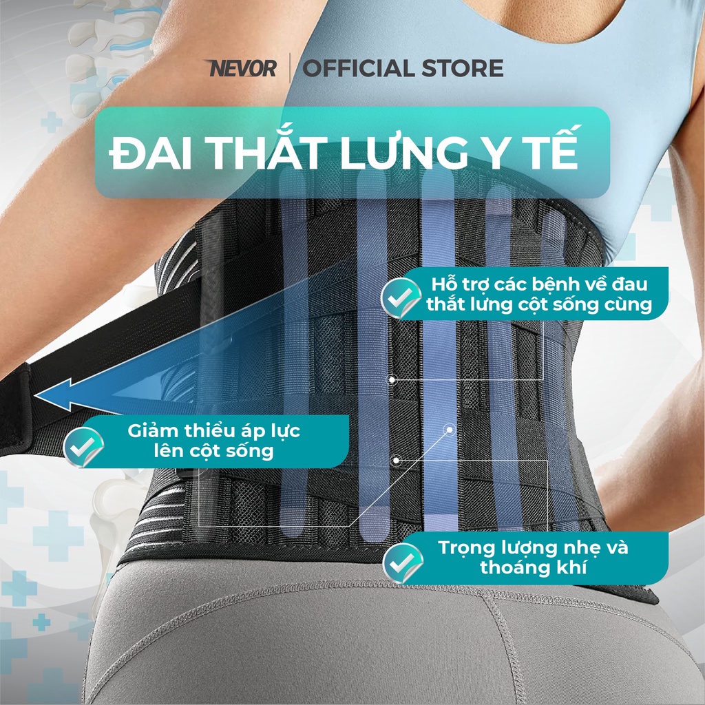 Đai Lưng Cột Sống Nevor Cao Cấp Chống Thoát Vị Đĩa Đệm, Thoái Hóa Cột Sống, Đau Lưng Mãn Tính…