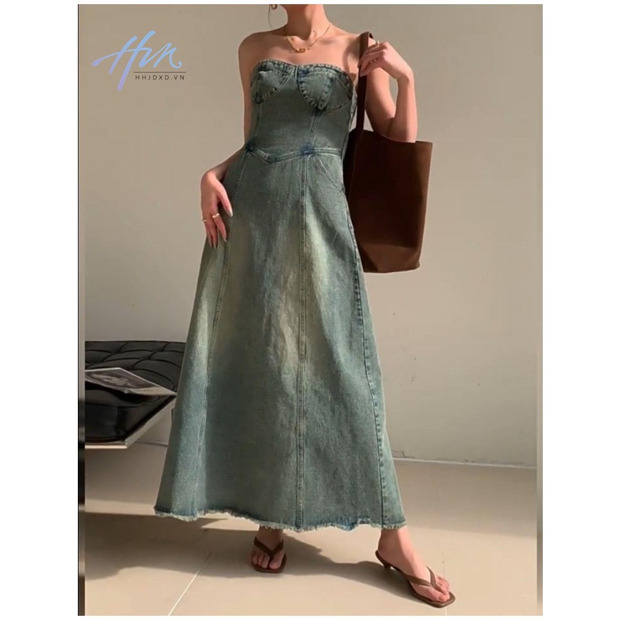 Đầm Denim Dài Dáng Chữ a Eo Cao Thời Trang Xuân Thu Phong Cách Pháp Cổ Điển Hàng Mới Dành Cho Bạn Nữ