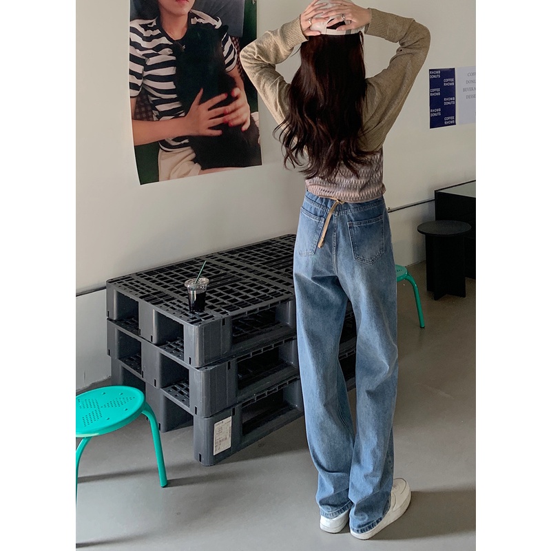 Quần jeans Nữ Lưng Cao Ống Rộng Thời Trang Hàn Quốc Cá Tính