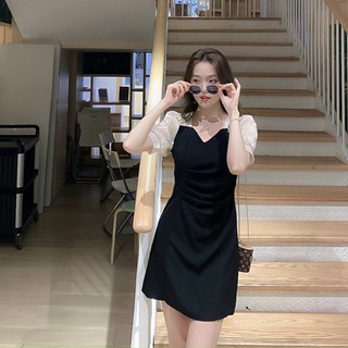 Đầm đen phối trắng nhúng eo (kèm hình thật)