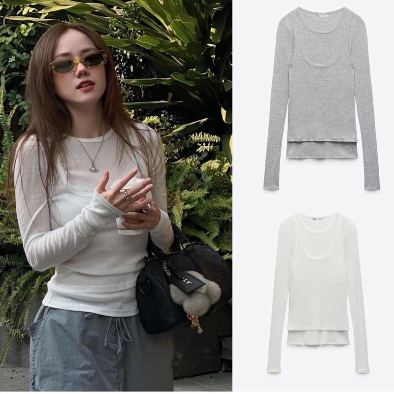 ÁO THUN ÔM TAY DÀI PHỐI ÁO DÂY NGOÀI ZARA XUẤT XỊN