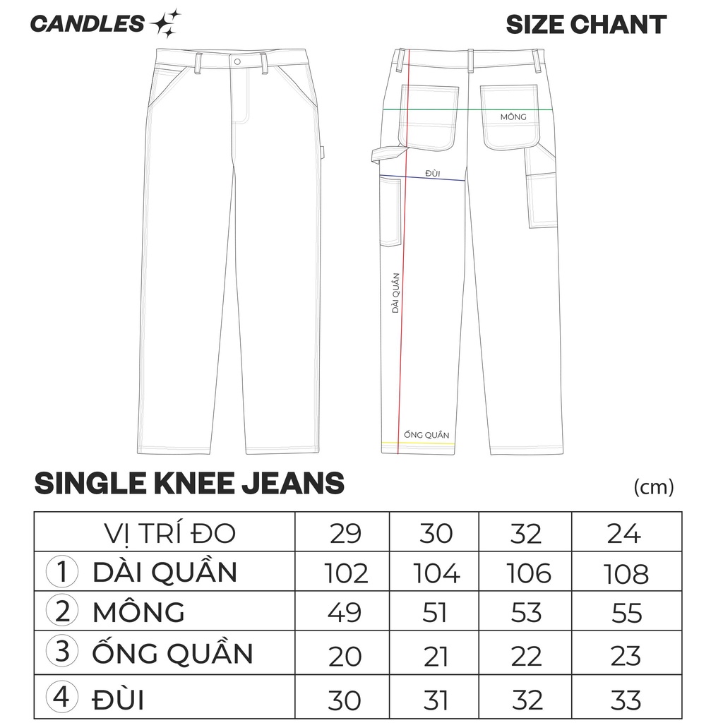 Quần jeans nam nữ tapered CANDLES SINGLE KNEE logo thêu kết hợp hiệu ứng washed chất liệu Denim 13oz washed chính hãng