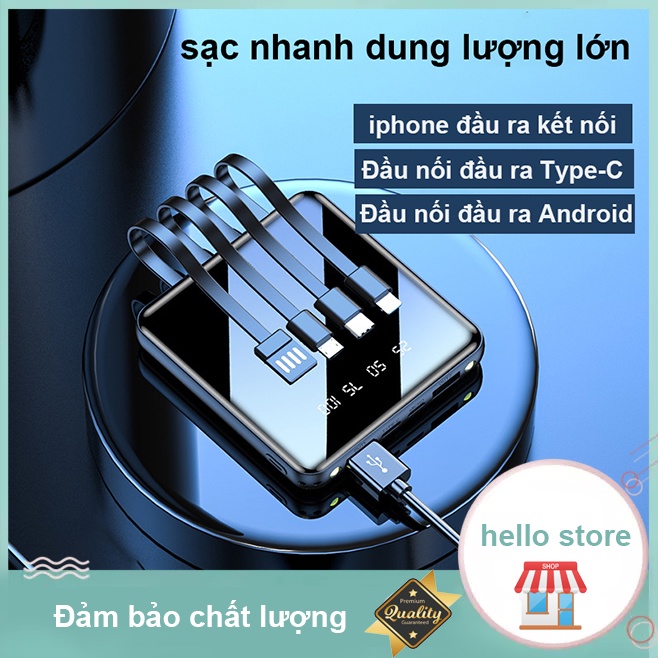 Sạc dự phòng di động 8000/20000MAh có đèn pin, tích hợp màn hình led 4 dây để hiển thị phần trăm năng lượng