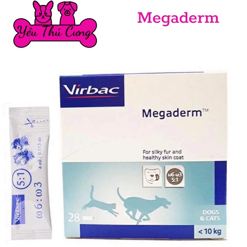 Gel dinh dưỡng cho chó mèo Virbac Megaderm Gel dưỡng mượt lông, chống rụng lông cho thú cưng 1 HỘP 28 GÓI- YÊU THÚ CƯNG