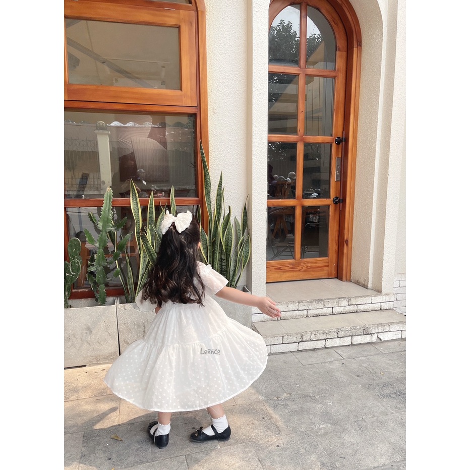 Đầm tơ trắng thêu tròn Lennco cho bé gái