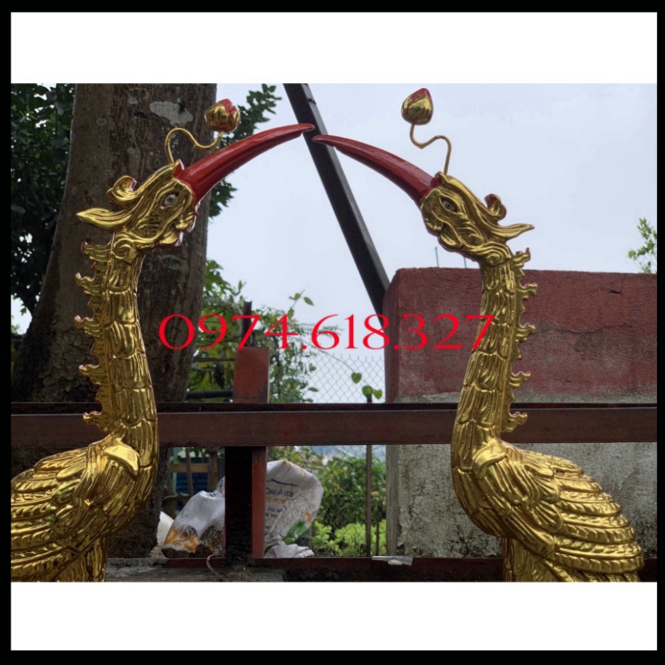 Cặp hạc bàn thờ gia tiên mào gia tiên gỗ mít sơn son cao 61cm