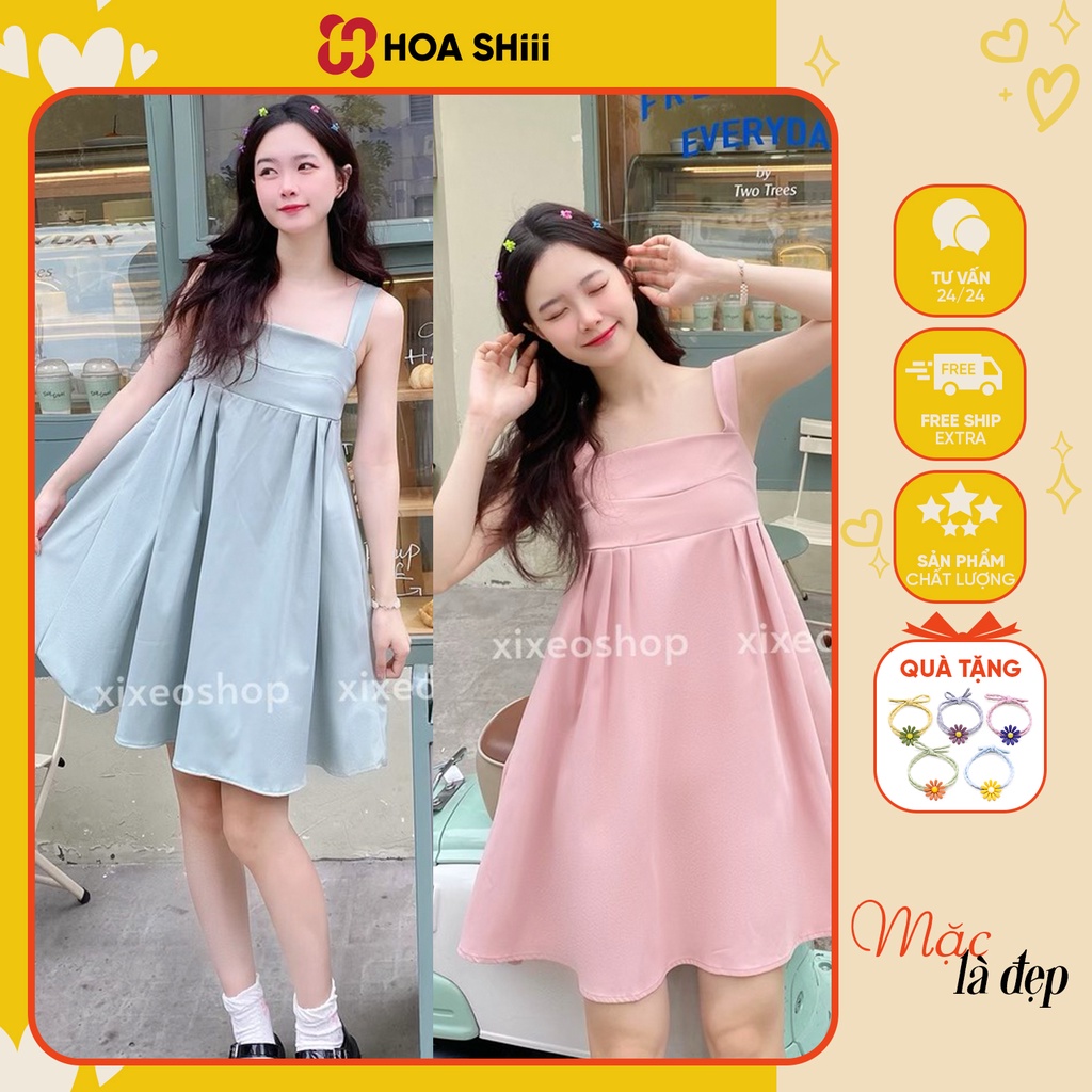 Váy hai dây kaki dáng ngắn babydoll hàn quốc nhiều màu sẵn hàng kèm video shop tự quay