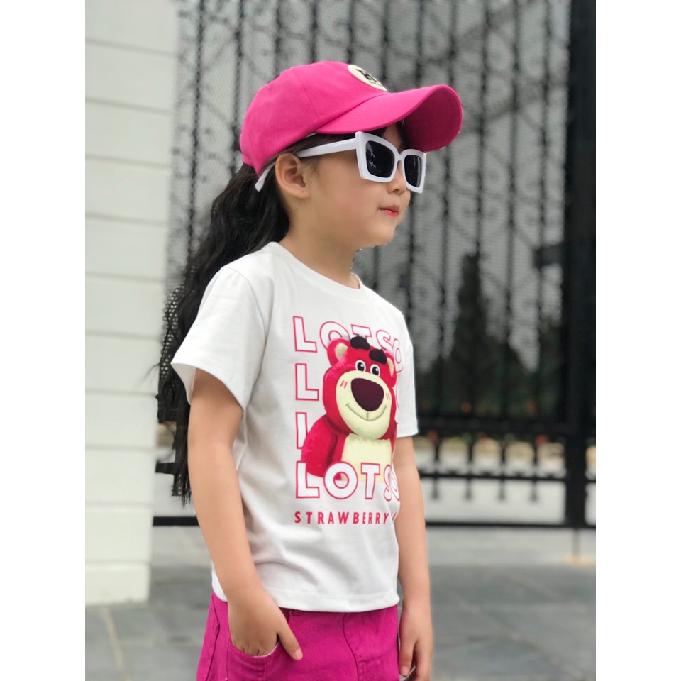 Áo thun cộc tay gấu Lotso cho bé trai gái TANOSA chất cotton, áo phông trẻ em unisex gấu dâu tây 1-8 tuổi