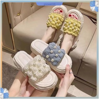 Bán nóng Dép Đi Biển Đế Dày Quai Ren Đính Ngọc Trai Phong Cách Mới ，Dép Nữ Ngọc Trai Phong Cách Mềm Mại Đế Dày Chống Trơn Trượt Nhựa Bán nóng