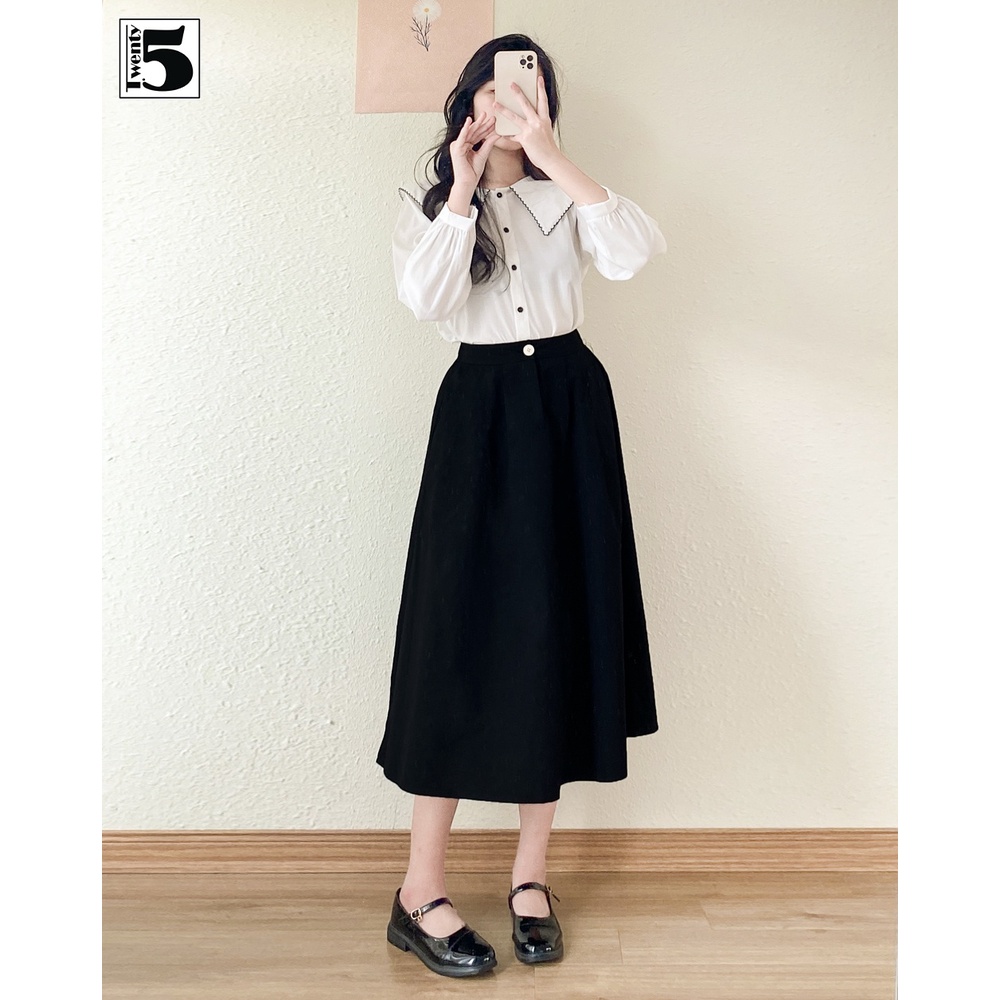 Áo sơ mi nữ công sở trắng dài tay thêu viền cổ bản to Twentyfive 4538