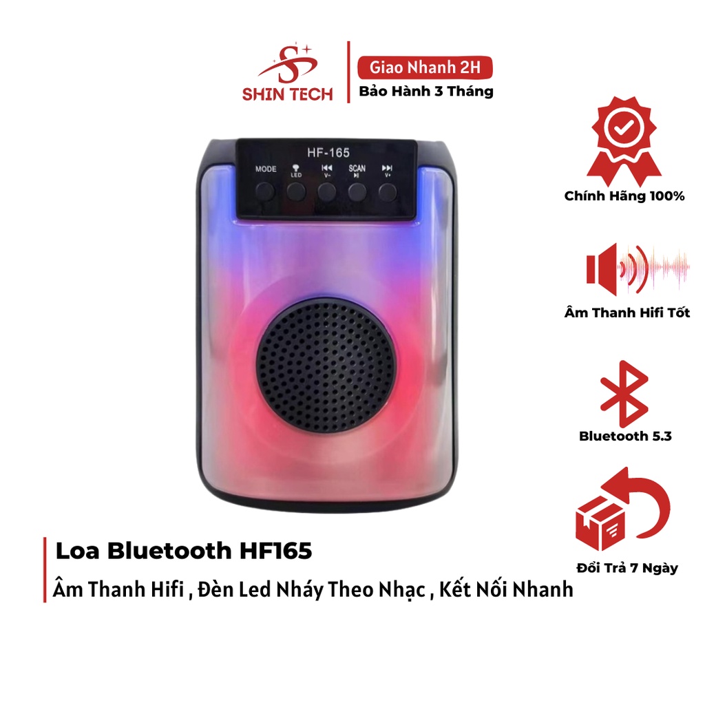 Loa Kéo Bluetooth Karaoke Không Dây HF165 Bass Mạnh Công Xuất Lớn LED nháy theo nhạc, Chính hãng-ShinTech