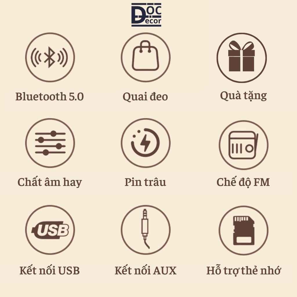 Loa Bluetooth mini HM11 Vintage Retro âm thanh 3D, Decor phòng ngủ, Quà tặng