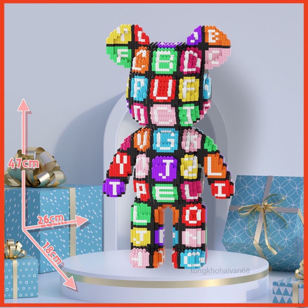 Đồ Chơi Mô Hình Lắp Ráp Cỡ Lớn Gấu Bearbrick 3D, Mô Hình lắp Ráp Xếp Hình Gấu 45Cm Cho Bé Trai Và Gái