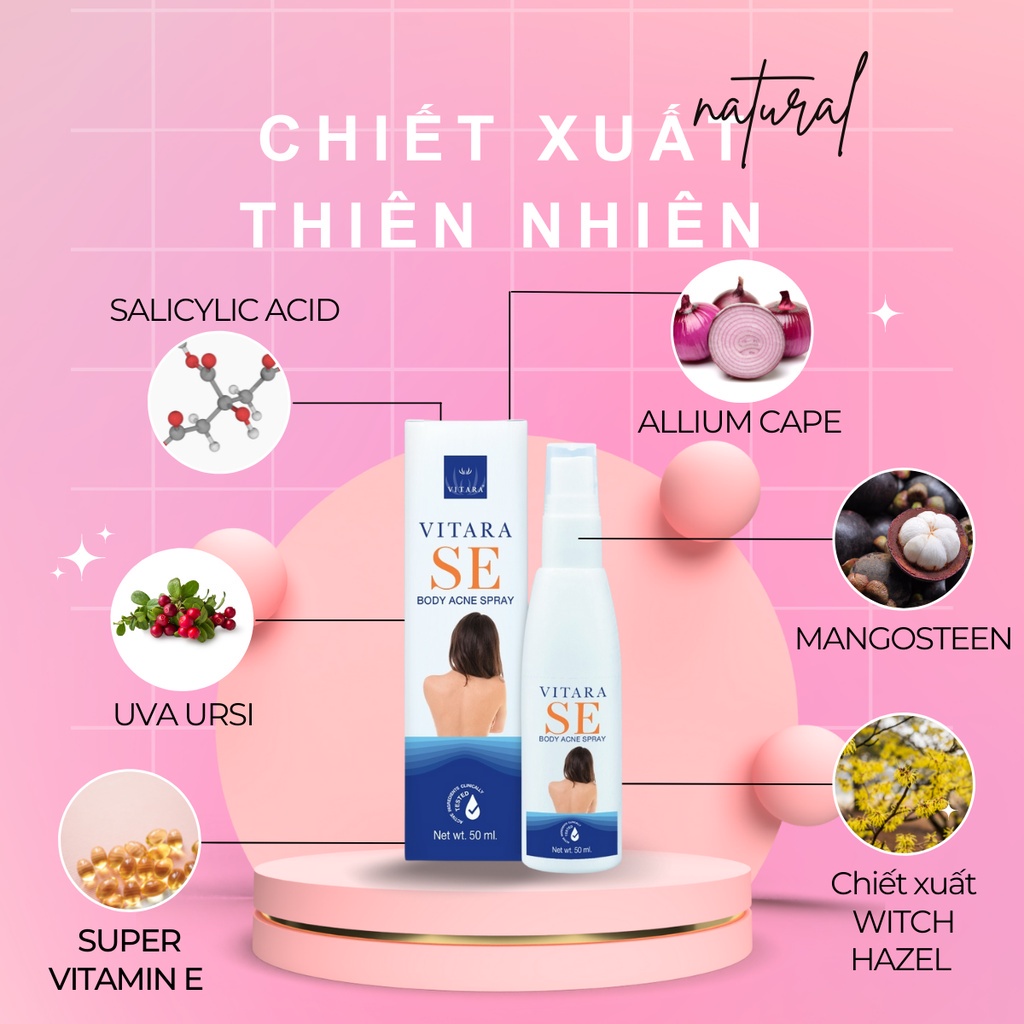 Dung Dịch Xịt Mụn Lưng Vitara SE Body Acne Spray 50ml Thái Lan Chính Hãng