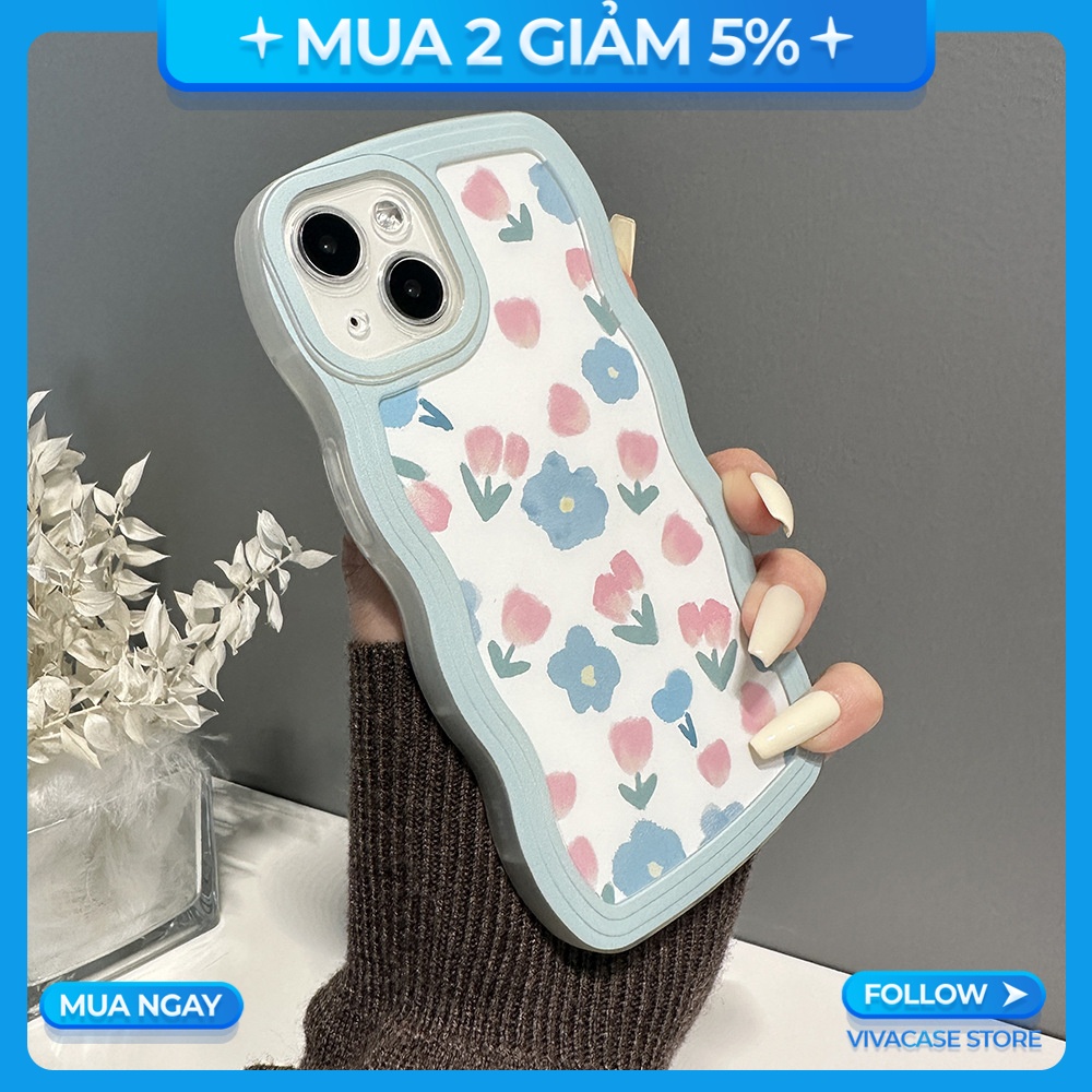 Ốp lưng Gợn Sóng Iphone X/XS/Xs Max/11/12 Pro/14 Plus/13 Pro Max/...trong hình Hoa Chấm Bi