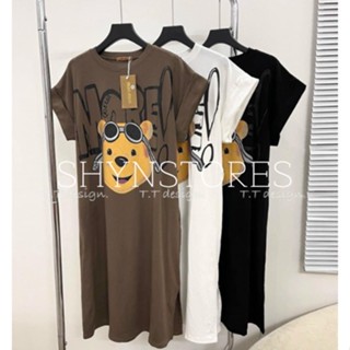 Shynstores Đầm Suông Nữ - Váy Suông Cánh Dơi Cổ Tròn Form Rộng Túi Eo Hoạ Tiết Gấu Siêu Xinh